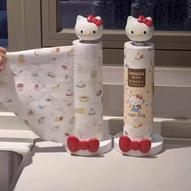 

Cartoon Hellokitty Kitchen 3D Paper Towel Rack Anime Kawaii Home Disposable Desktop Dishwashing Cloth Plastic Wrap Gift Ornament