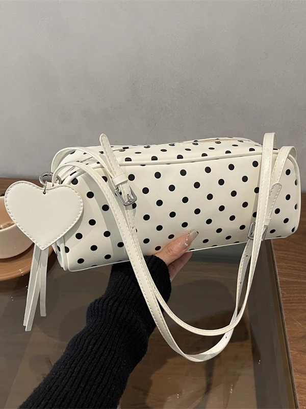 Casual Chic Polka Dot Single Shoulder Bag Women's Korean Fashion Commuter Underarm Bag Soft Leather Handbag for Young Women