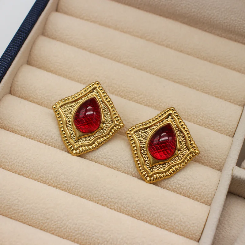 Vintage Glass Jelly Earrings Antique Silver Post Stud Earrings Glass Studs Jewelry Clothing Accessory Birthday Gifts for Women