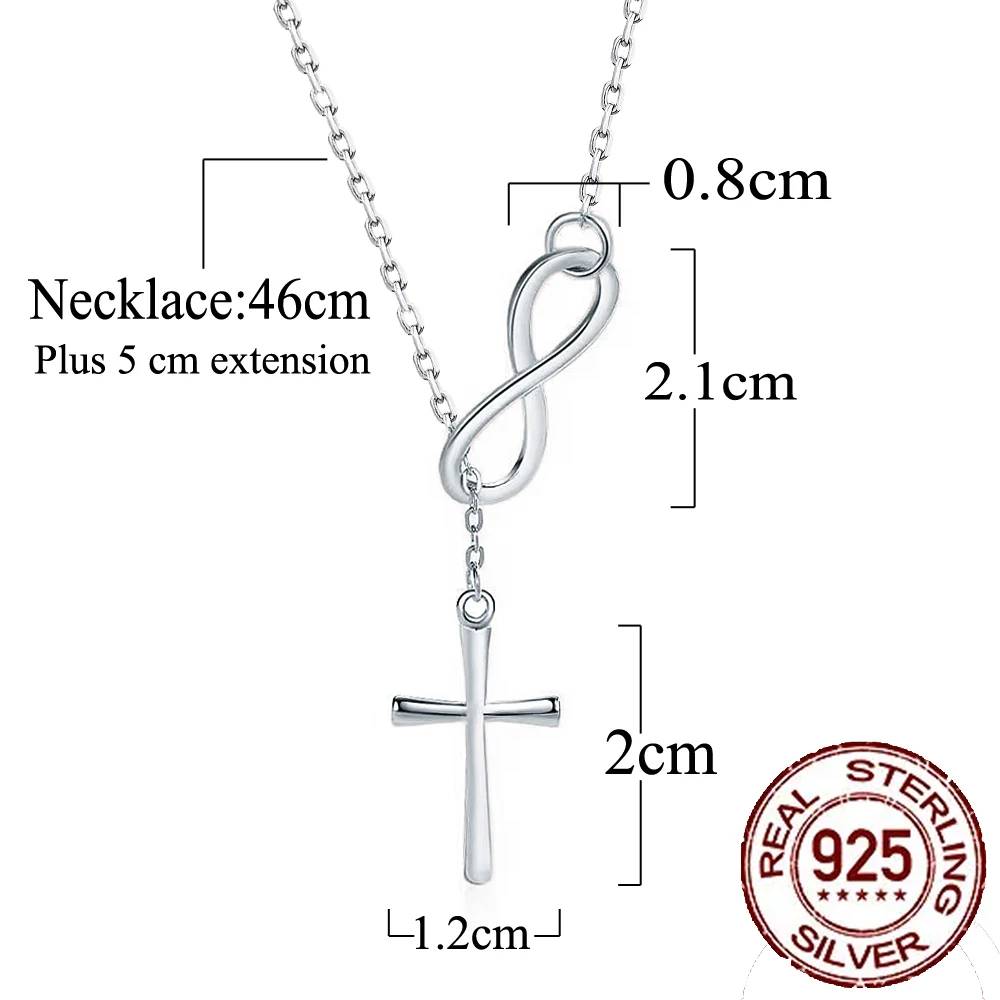 QooLady 925 Sterling Silver Delicate Cross and Infinity Symbol Pendant Necklace for Women Party Dress Jewelry Accessories SD012