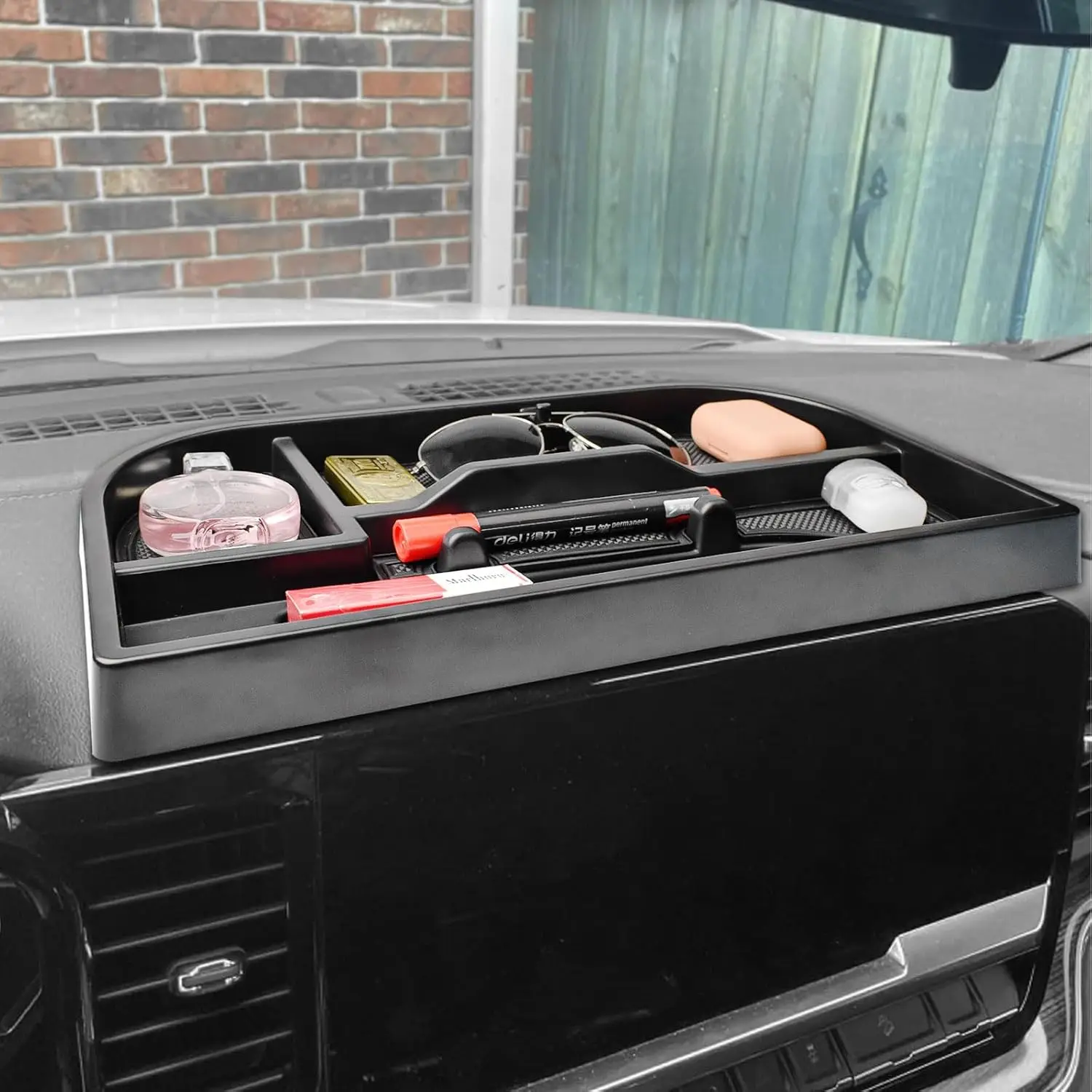 

TACOBRO Interior Dashboard Storage For 2022-2025 Sierra/Silverado 1500 Car Accessories Dash Mounted Organizer Tissue Holder Tray