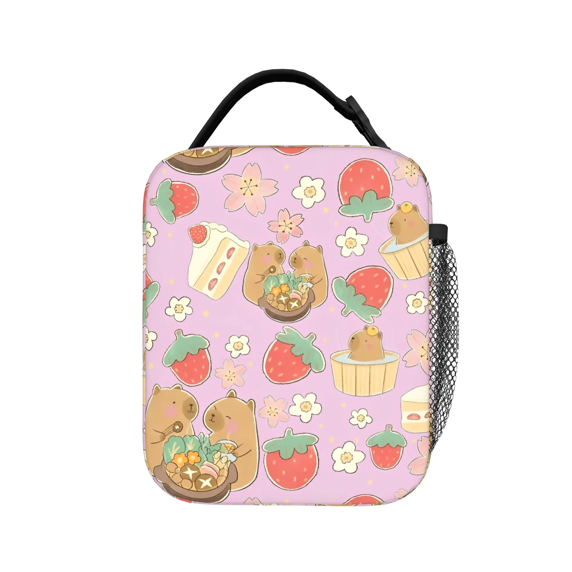 Cute Capybara Loves Strawberry Thermal Insulated Lunch Bags for Travel  Reusable Food Container Bags Cooler Thermal Lunch Boxes