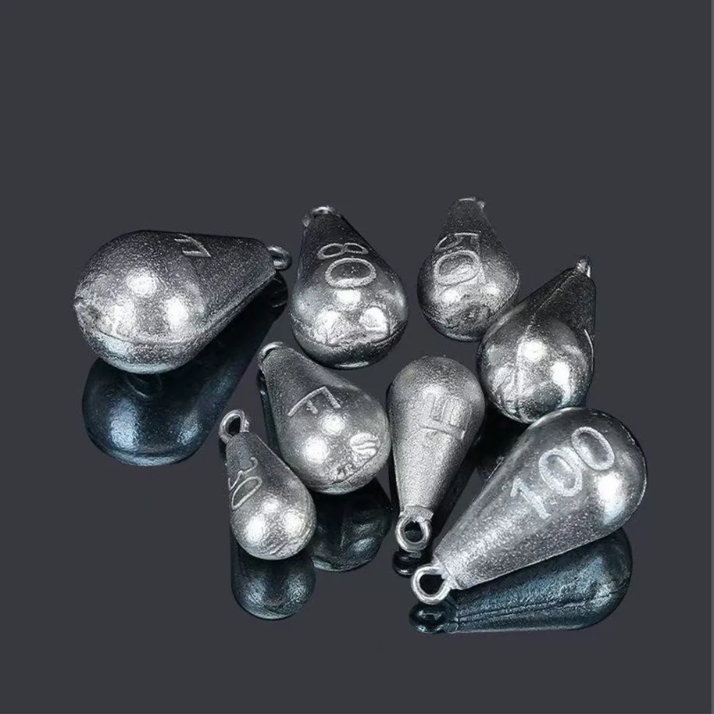 Paquete de 5 Plomos de Pesca Galvanizados, de 20g a 120g, Forma de Lágrima, Diseño de Anilla para Anzuelo, Material de Hierro