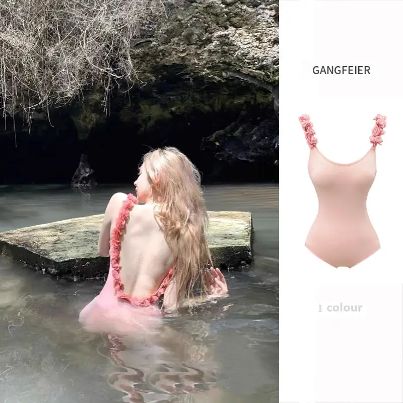 Three-dimensional Flower Suspender Swimsuit Women Slim Body Sweet Spicy One-piece Swimsuit Pure Desire to Soak in Hot Spring