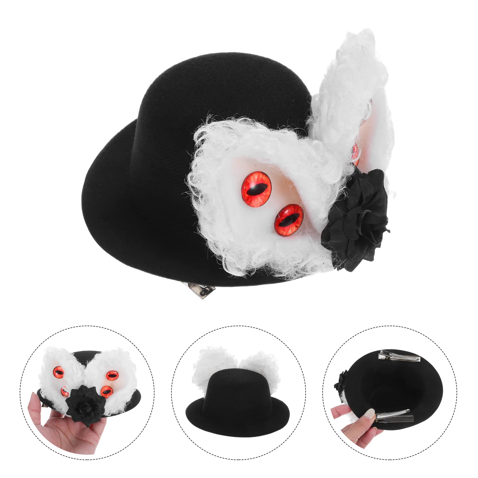 

Готическая заколка для волос с заячьими ушками, мини-цилиндр, винтажная заколка с цветком глазного яблока, костюм на Хэллоуин, заколки для детей, маленьких девочек