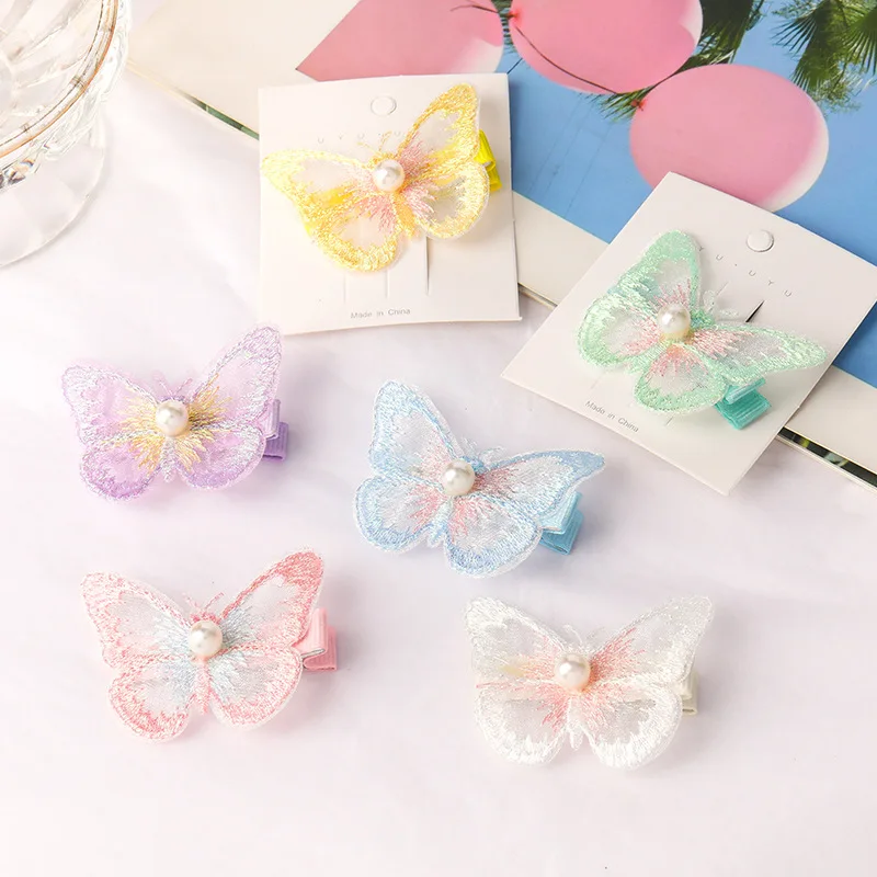 2PCS/Set Kids Cute Colorful Glitter Butterfly Shape Hairpins Baby Sweet Small Hair Claws Ponytail Decorate Hair Clips