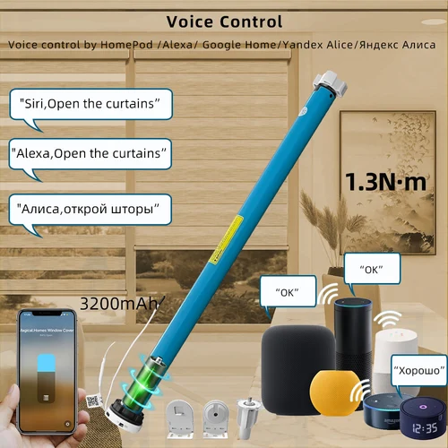 Imagen 2 del producto Motor de persianas enrollables inteligentes con rosca, batería integrada para tubo de 37mm y 38mm, aplicación Homekit Google Home Smartthings