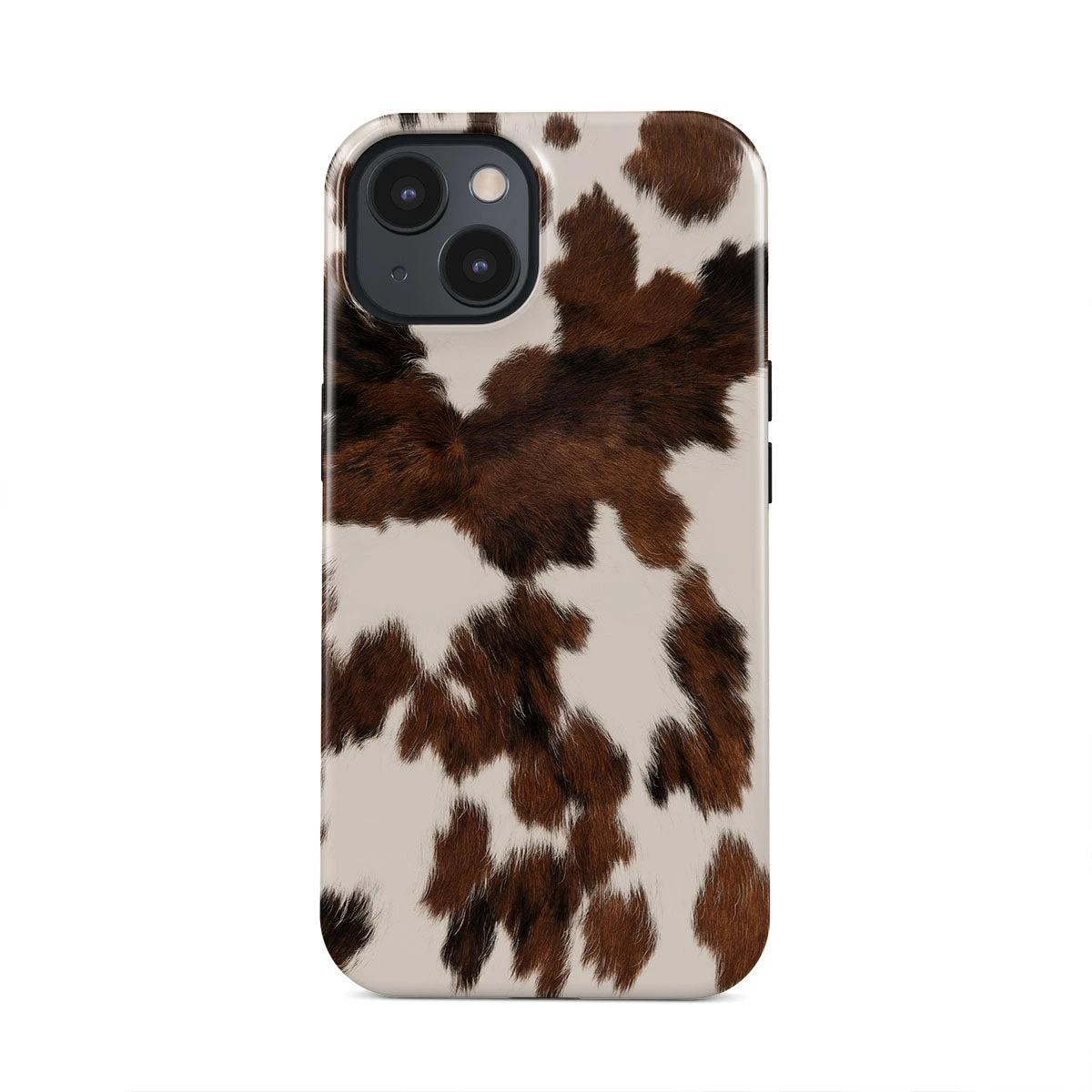 Coque de téléphone à motif de fourrure de vache marron pour iPhone, film brillant, coque rigide en