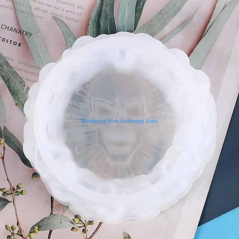 573B Silicone Holder Mold Crafting Molds Skull Ashtray Moulds Silicone Texture Suitable for Office Decors