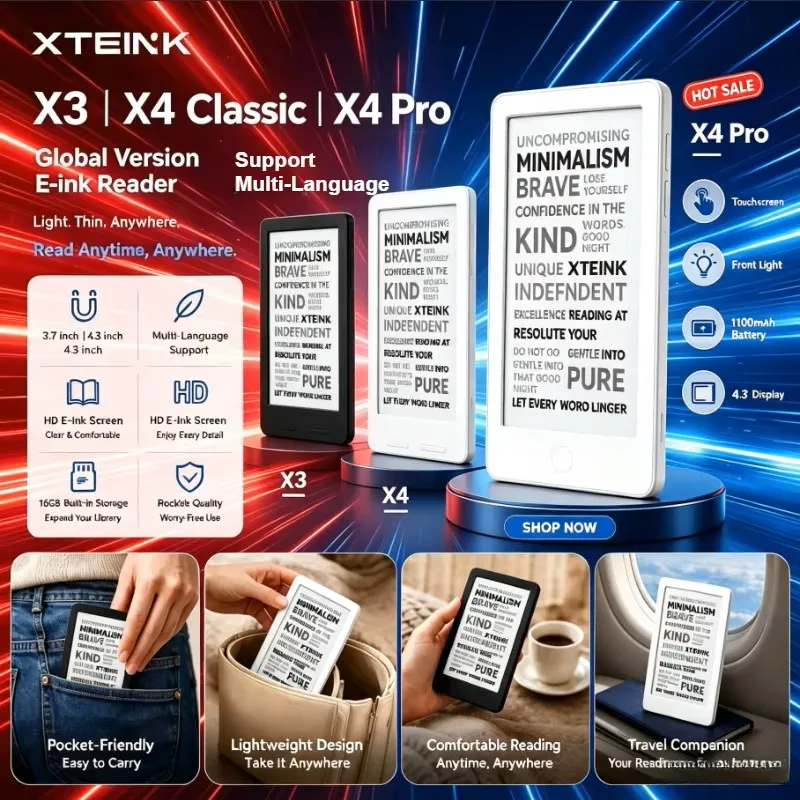 XTEINK X4Pro/X3/X4 Classic E-ink Reader Unlocked Global Version Multi-language Eye Protection E-paper Mini E-book Reader Gift