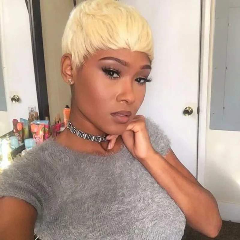 100%  Hair Wigs Short Blonde Pixie Cut Wigs for Women Fashion Blonde Wigs