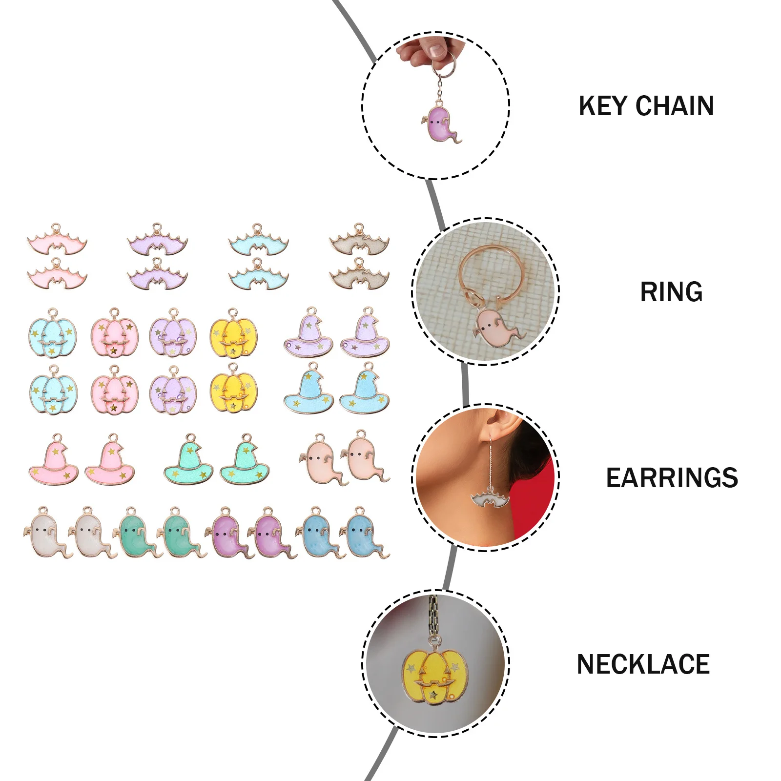 

34 pcs Halloween Diy Pendant Mixed Style Alloy Lightweight Durable Charm For Necklace Bracelet Earrings Jewelry Making Supply
