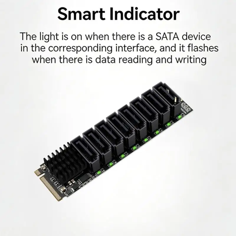 W3JB 8 Port PCIe SATA3.0 6 Gbit/s Controller Karte M.2 NVME PCIE Schnelle Datenübertragung Aluminium Kühlkörper für Desktop – Detail 3