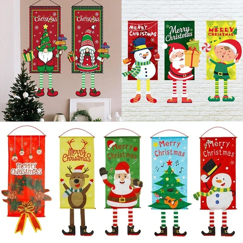 2023 Merry Christmas Hanging Cloth Banner Creative Cartoon Background Fabric Christmas Decor for Home Xmas Pendants Navidad Noel