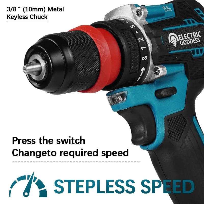 3/8 Inch Cordless Drill 2000rpm Brushless Percussion Drill 1/4 Inch Square Driver Electric Screwdriver For Makita 18v Battery