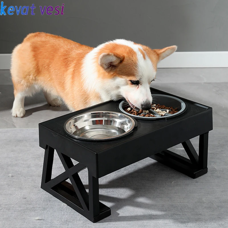 

Dog Double Elevated Bowls Adjustable Height Pet Slow Feeding Dish Bowl Non-slip Stainless Steel Water Feeders Dog Accessories