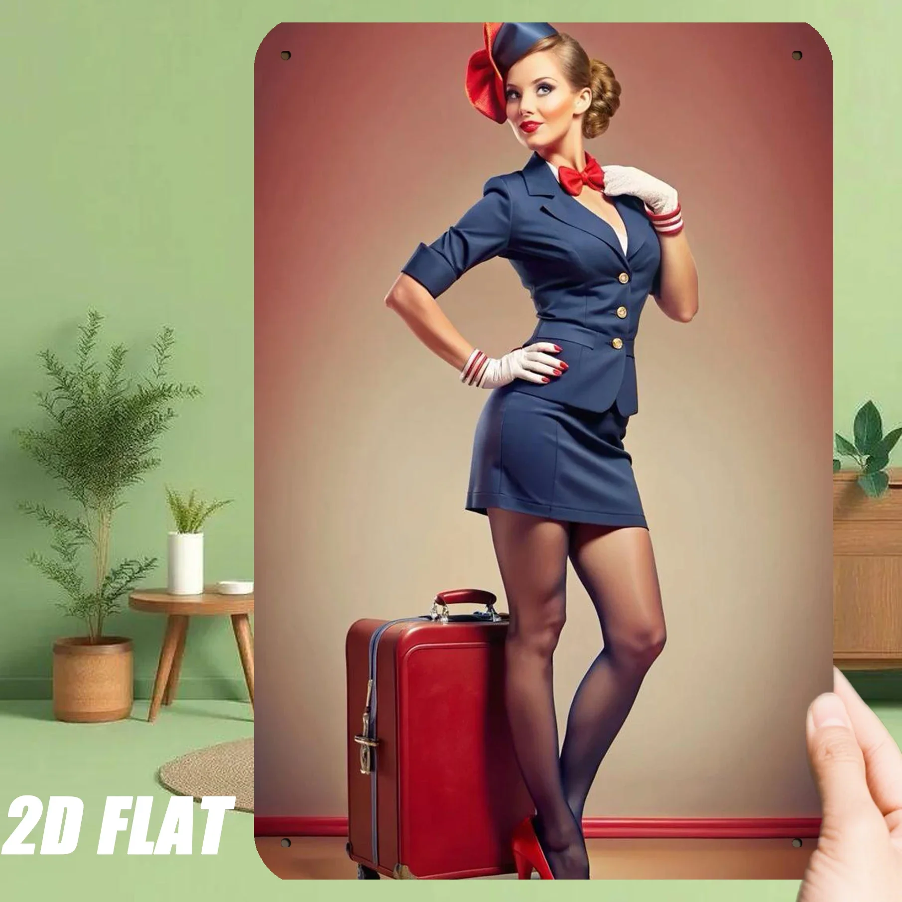 Vintage Stewardess Metallschild Retro Fluggesellschaft Gepäck Wanddekoration 8x12 Zoll