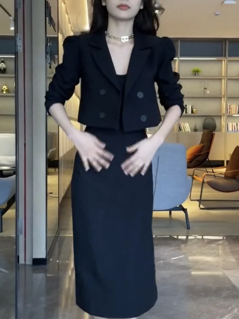 

High Waist Slim Fit Korean Sle Suit Jaet And Skirt Set Double Breasted ort Top plus Size Faion Workwear