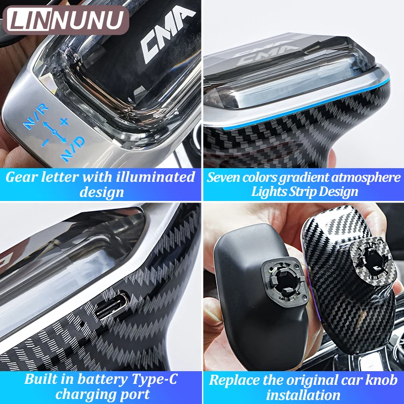 LINNUNU For Kx11 GEELY Monjaro Manjaro Crystal Lever with Atmosphere Light Replacement Installation Gear Shift Knob Xingyue L