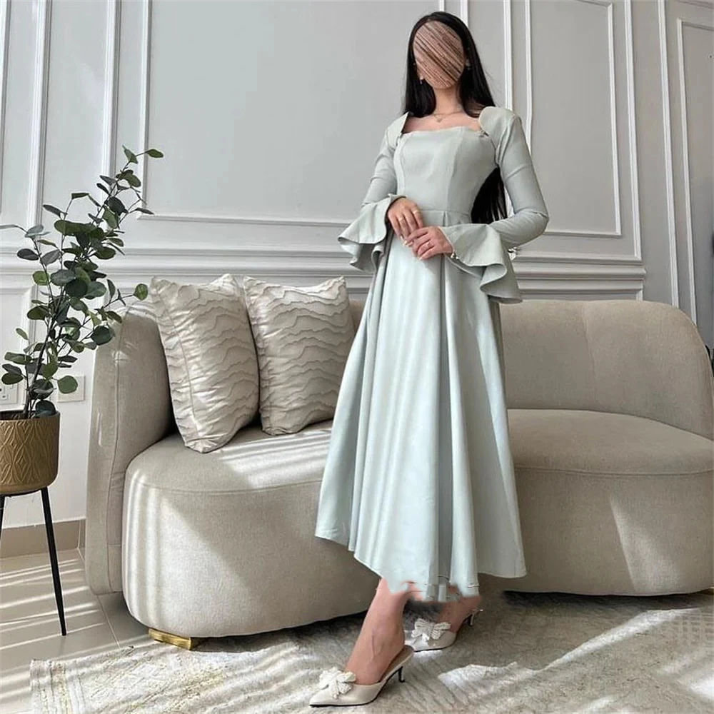 Romantic Square Collar Ball Dress Saudi Arabia Prom Jersey Ruffles Formal Evening A-line Square Neck Bespoke Occasion Gown