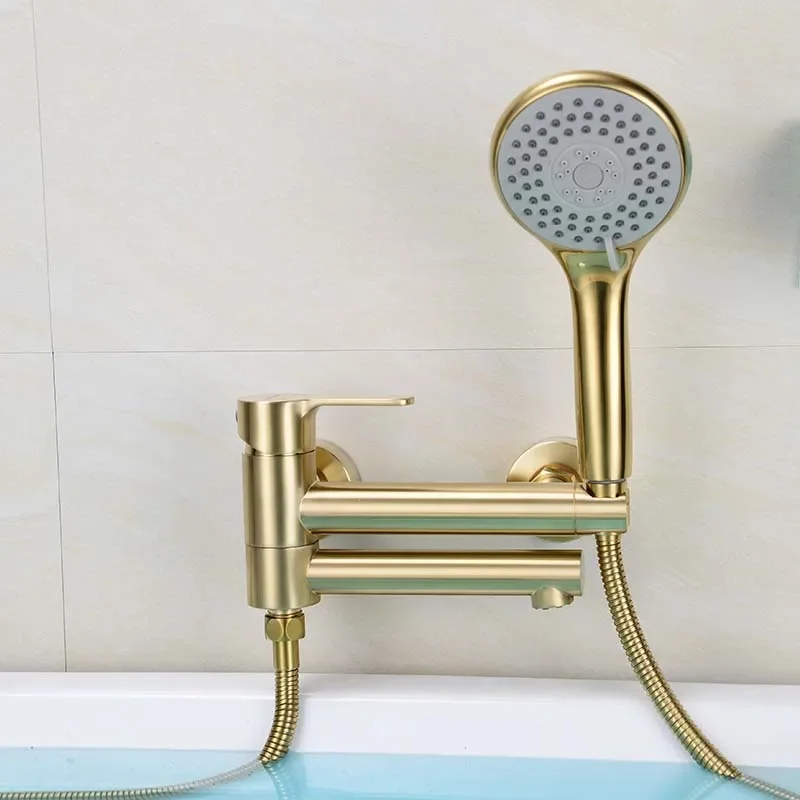Tuqiu Brushed Gold Bathtub Shower Set Wall Mounted Rotatable Bathtub Faucet,Bidet Faucet  Bathroom Bath & Shower Mixer Tap Brass