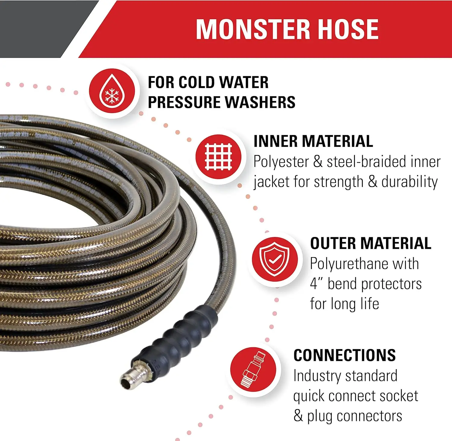 41030 Monster Series 4500 PSI Pressure Washer Hose, Cold Water Use, 3/8 Inch by 100 Feet, 100-Foot, Brown