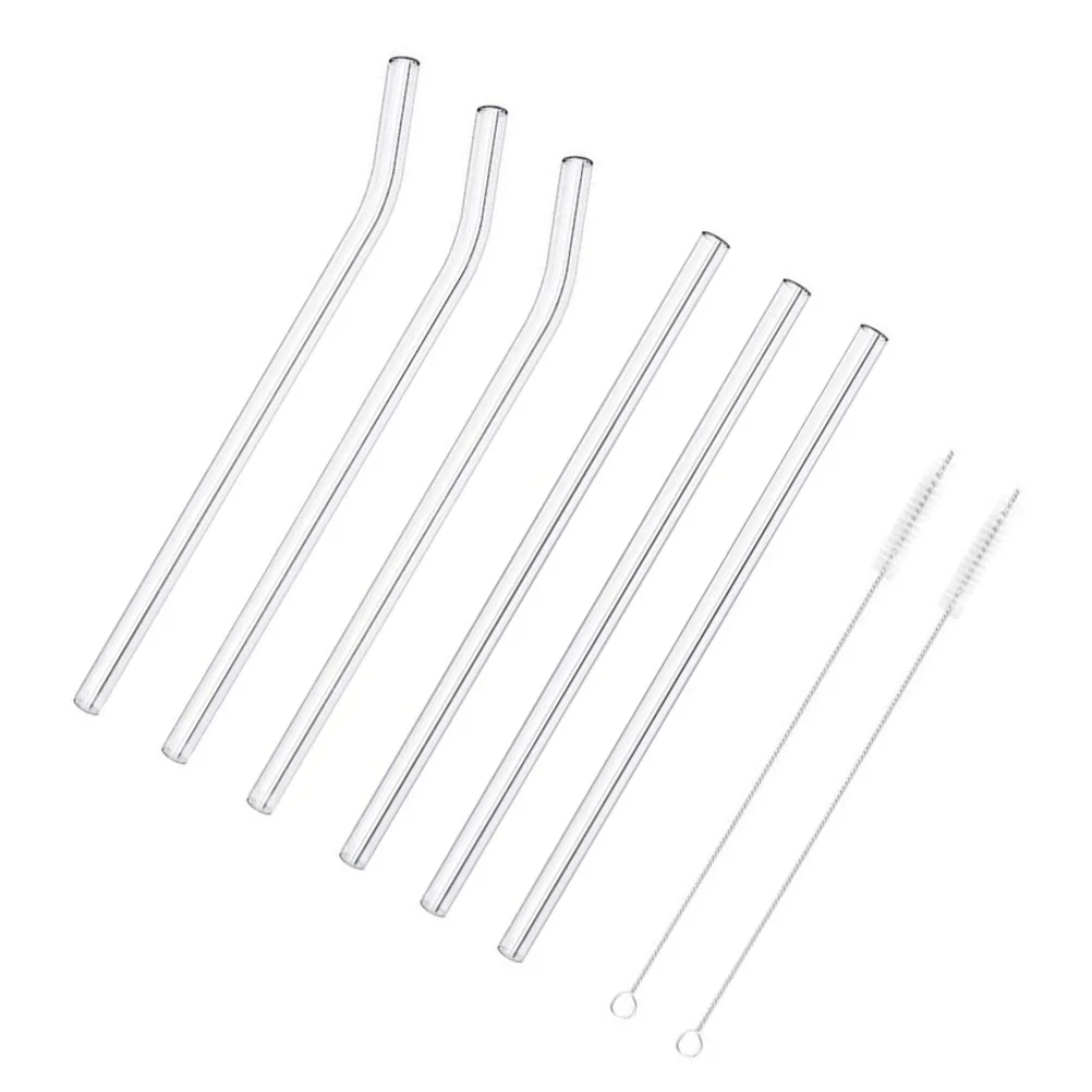 

6Pcs Reusable Glass Straws Extra Long Bent Straight Lead-Free Smoothie Bubble Tea Drinking Straw Set Cleaning Brushes