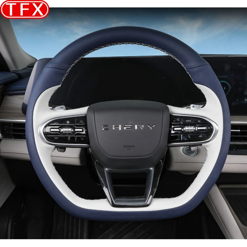 For Chery Arrizo 8 2022-2024 Car Styling Steering Wheel Cover Interior Hand-stitched Four-season Universal Gear Handle Protector