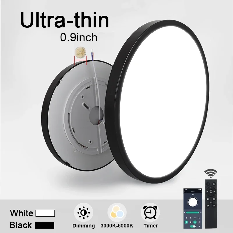 Lámpara LED de techo para interiores, accesorio de iluminación ultrafino con Control remoto por aplicación inteligente de 20 pulgadas, para dormitorio, cocina y sala de estar