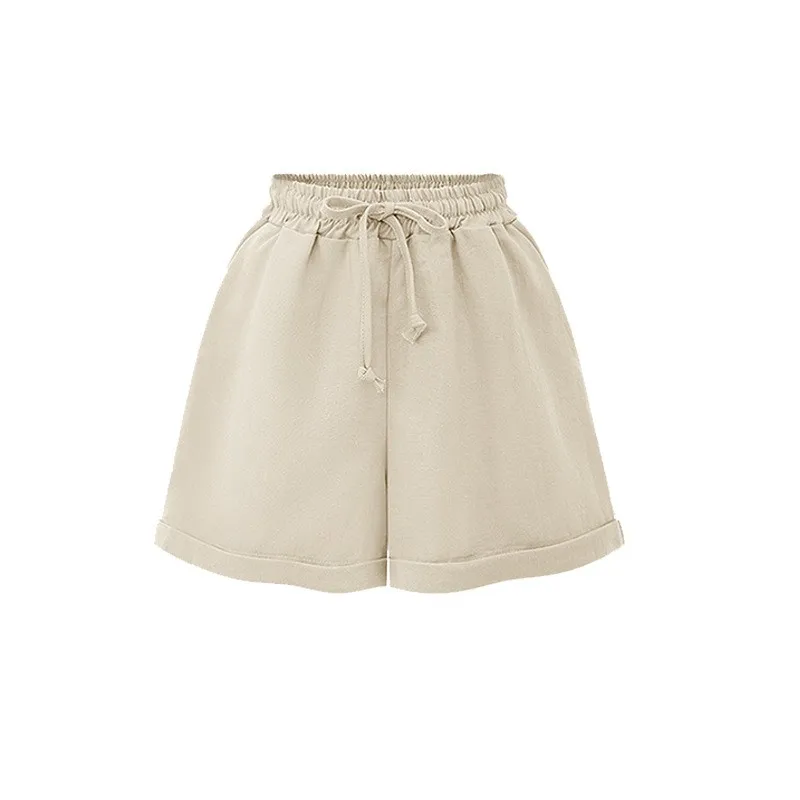 กางเกงขายาวเอวสูงทรงหลวมสำหรับผู้หญิง กางเกงผ้าบางใส่สบายสำหรับฤดูร้อน ไซส์ใหญ่ กางเกงลำลองผ้าโพลีเอสเตอร์ผสมคอตตอน