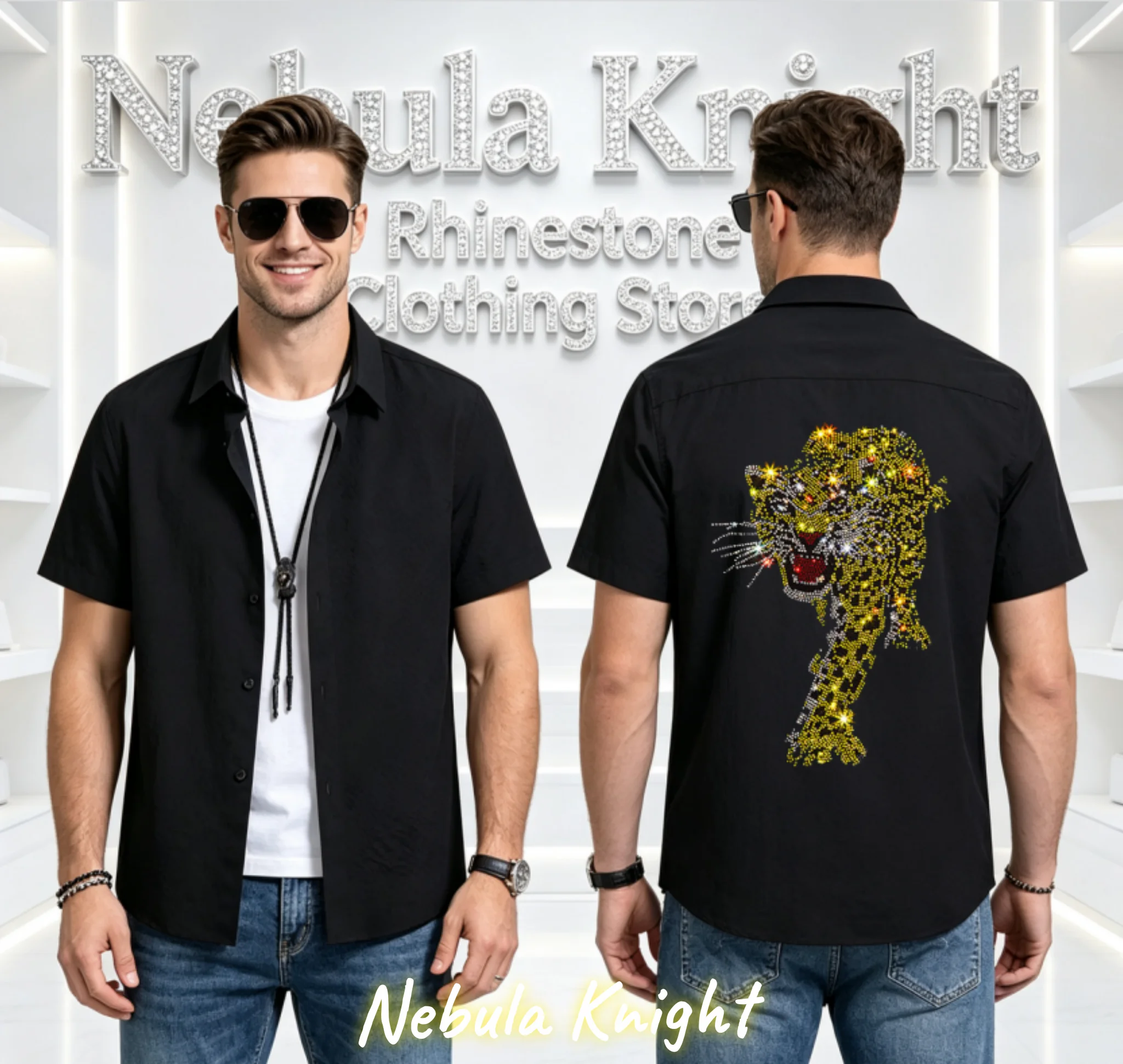 Men's Luxury Rhinestone Short Sleeve Shirt Hip Hop Designer Hotfix Drill Beach Holiday Casual Top for Summer