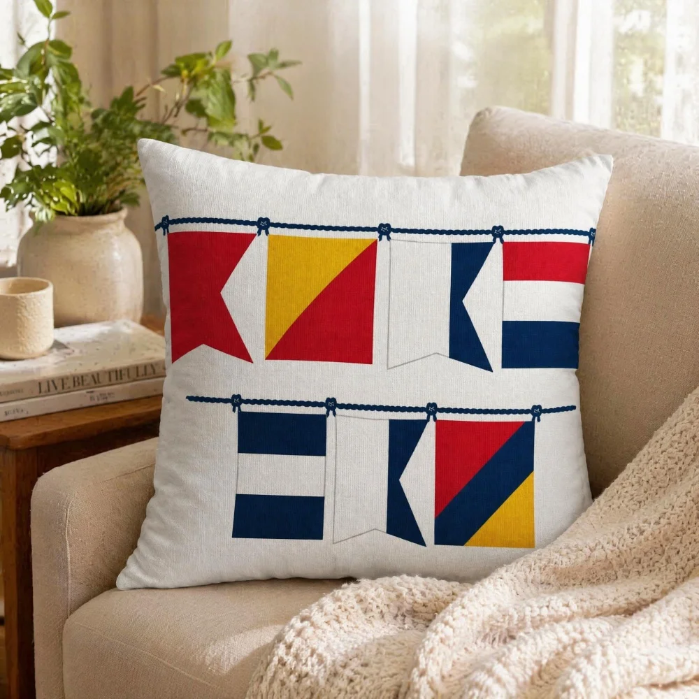 Coastal Nautical Signal Flag Throw Pillow Cover Maritime Color Pennant Banner Sofa Cushion Case Beach House Yacht Home Decor