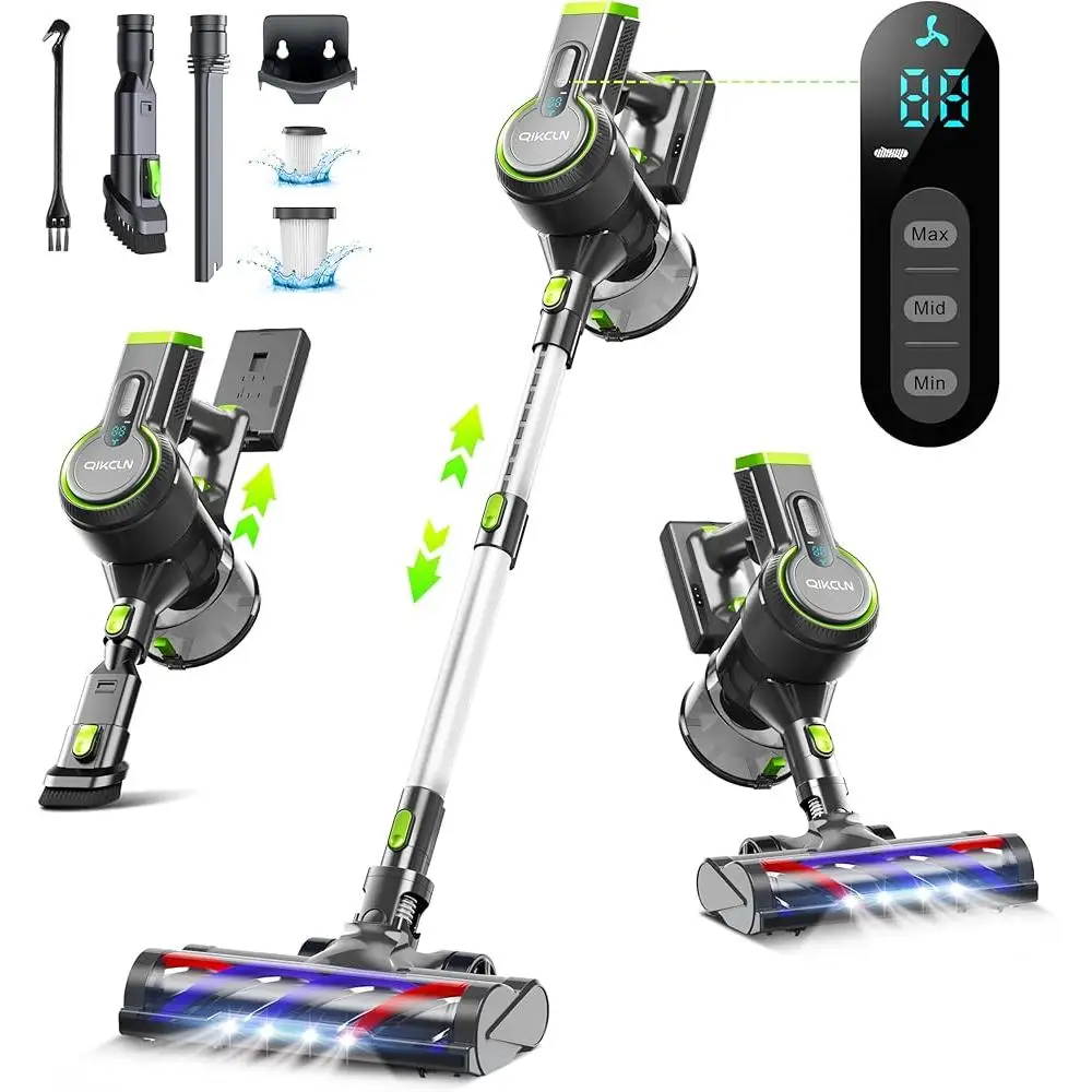 Cordless Vacuum Cleaner 23Kpa Powerful Suction 3 Modes 45min Runtime Lightweight Portable Stick Vacuum with LED Display HEPA