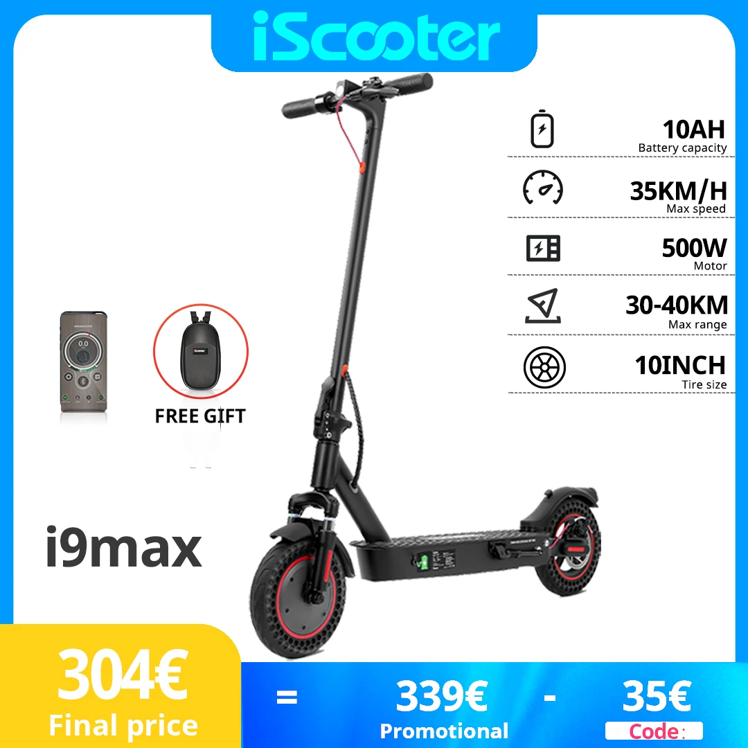 iScooter i9Max 500W 10Ah Adult Electric Scooters 35km/h Max Speed Electric kick scooter 10 Inch Tire Foldable E-Scooter