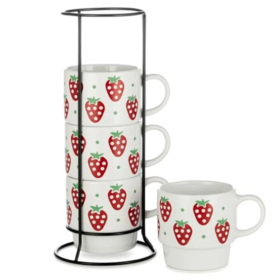 

Stackable Coffee Mug Tower Set with Metal Wire Rack for Home Kitchen Organization - 15 Ounce Reusable Coffee Mugs Ideal for Cof