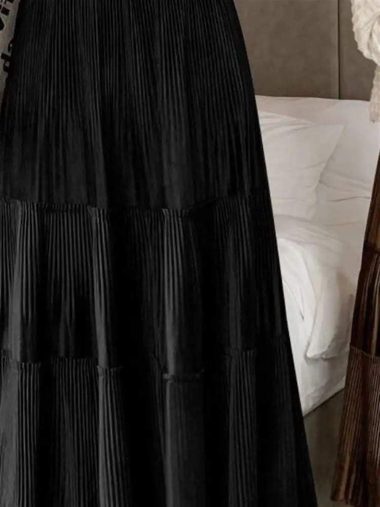 High Waist Velvet Half Skirt Midi A-Line Skirt Corduroy Pleated Skirt Autumn Winter New Style Women's Fashion plus Size Skirt