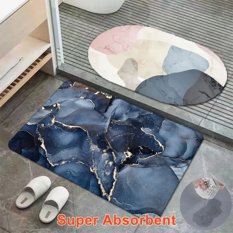 Marble Texture Bath Door Mat Diatom Mud Super Absorbent Kitchen Floor Rug Quick Drying Non Slip Doormat Toilet Entrance Carpet