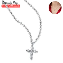 Serenity 6 Stones D Color Moissanite Cross Necklace For Women Men 100% S925 Sterling Silver Plated 18K Jesus Neck Chain Jewelry