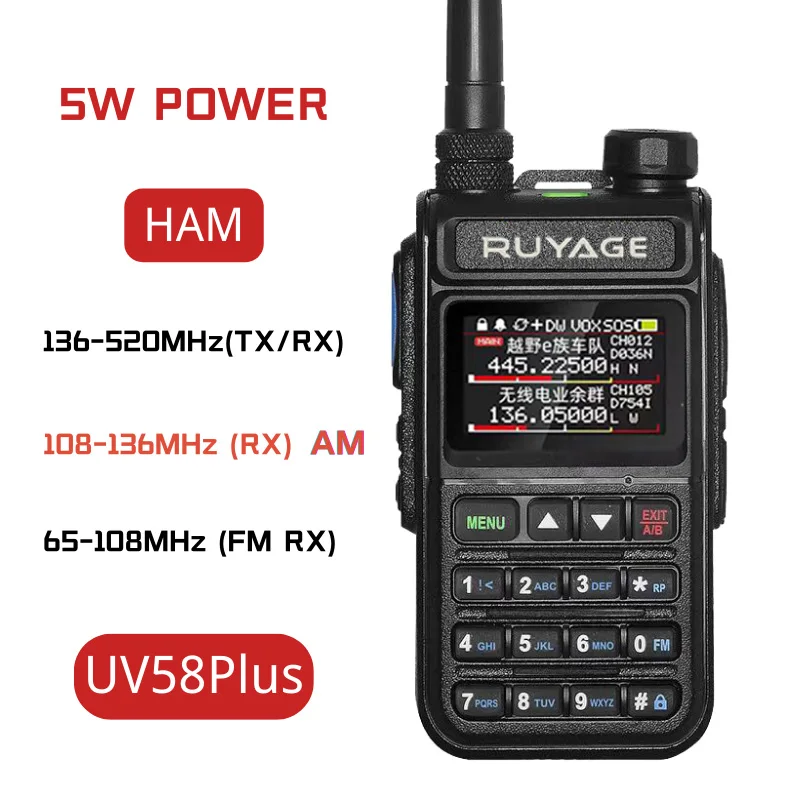 Ruyage UV58PLUS NOAA Weather Channel 6 Band Ham Amateur 2 Way Radio 999CH Walkie Talkie AM Air Aviation Band Color Scanner Marin