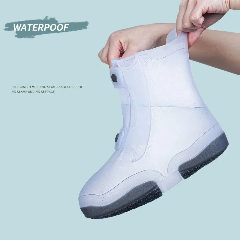 Designer Two Tone Shoe Covers Waterproof Overshoes Washable Anti Skid Shoe Covers With Button White Durable Shoe Covers Galoshes