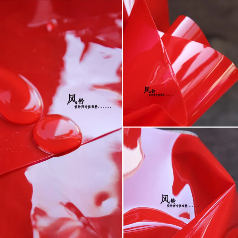 

Soft TPU Fabric Red PVC Jelly Plastic Film DIY Waterproof Raincoat Windbreaker Bags Decor Clothes Designer Fabric