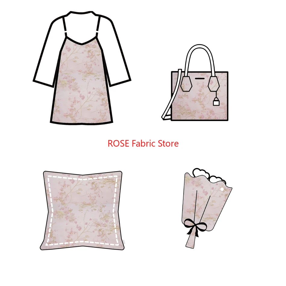 1 Meter Pink Gold Embossed Yarn Dyed Jacquard Fabric Spring Autumn Women's Elegant Dress Coat Bag Decorative Sewing Fabric