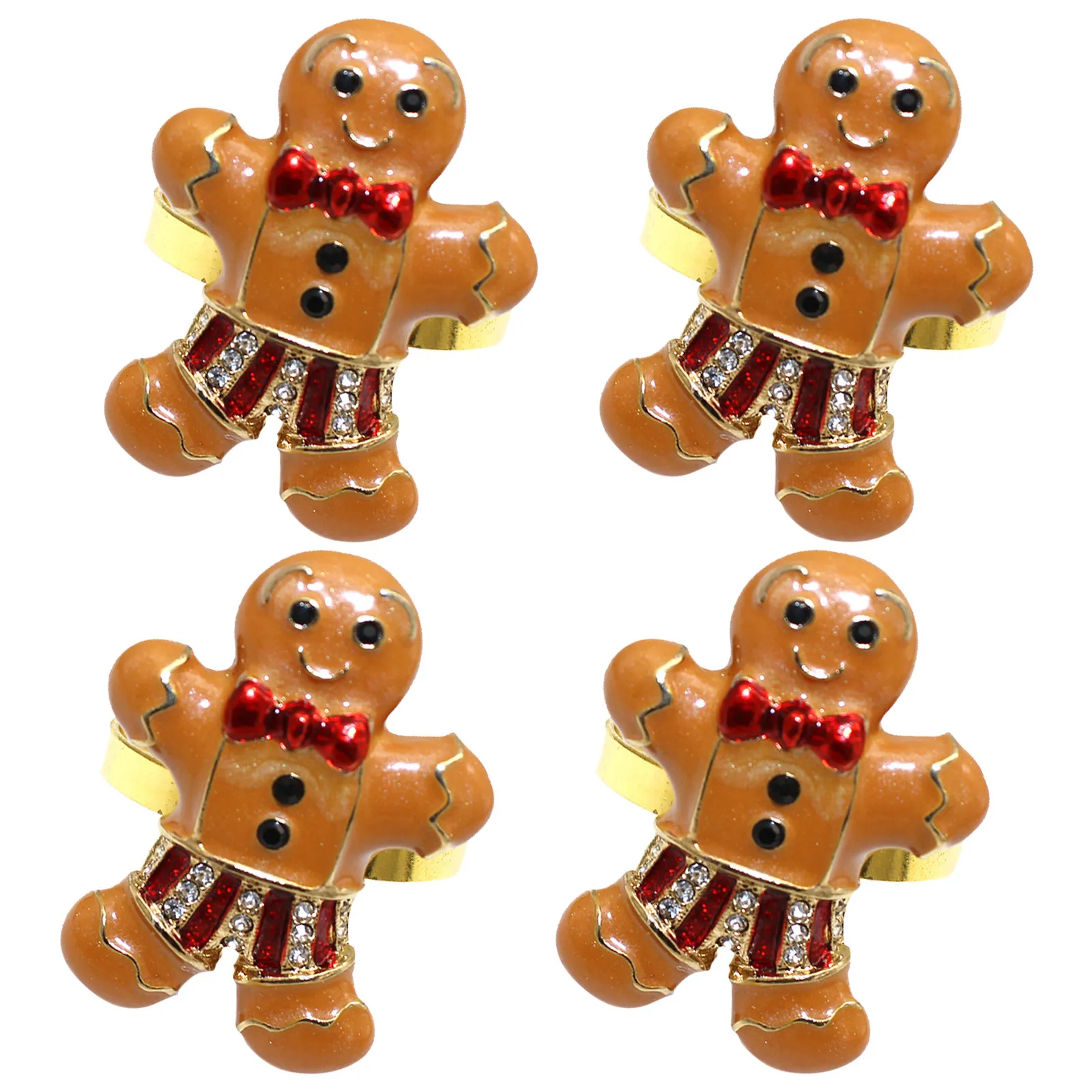 

4Pcs Christmas Napkin Rings Festive Alloy Gingerbread Man Rhinestone Napkin Holders Holiday Table Decor Xmas Party Serviette