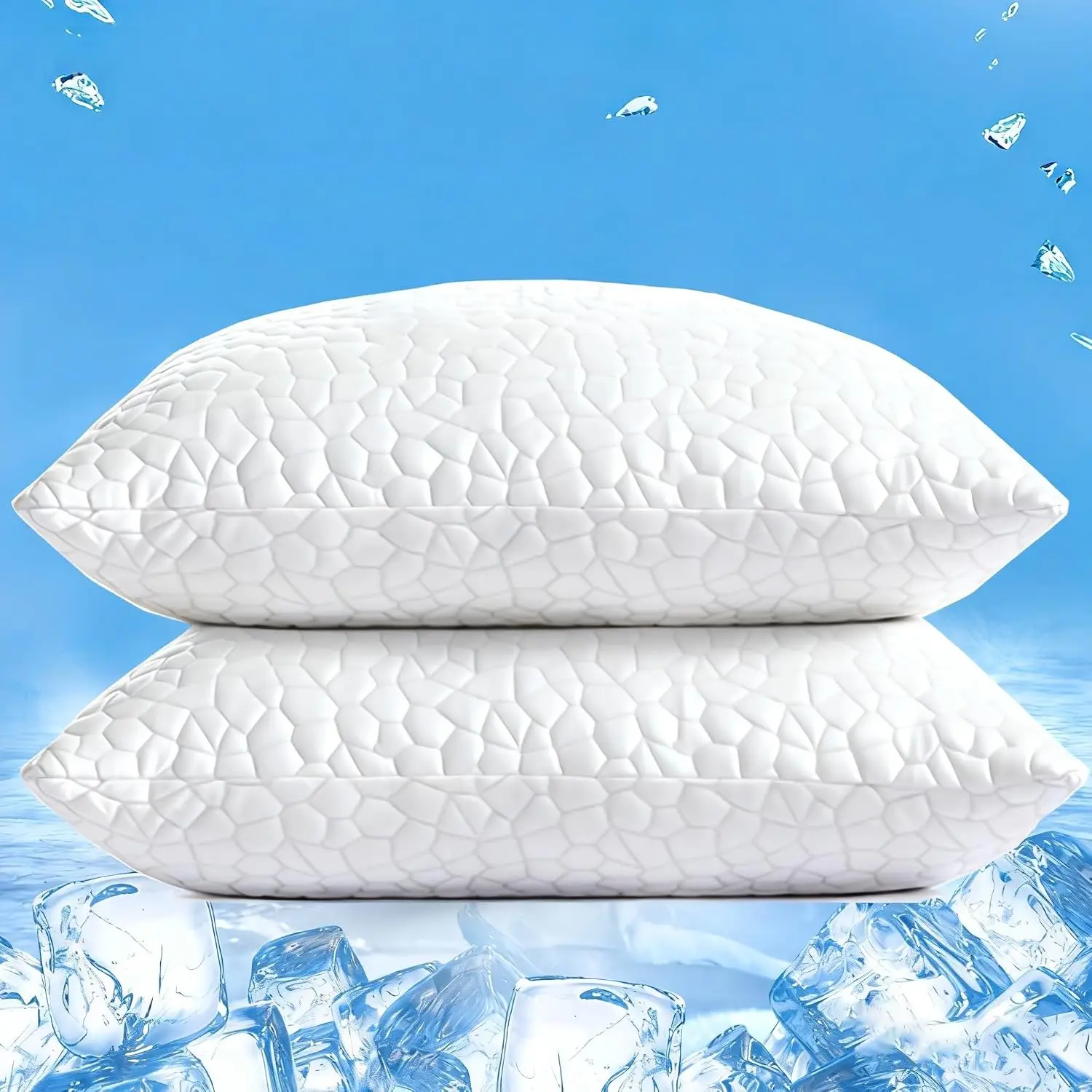 Double Sided Cooling Pillow for Hot Sleepers, Shredded Memory Foam Queen Size Set of 2, White