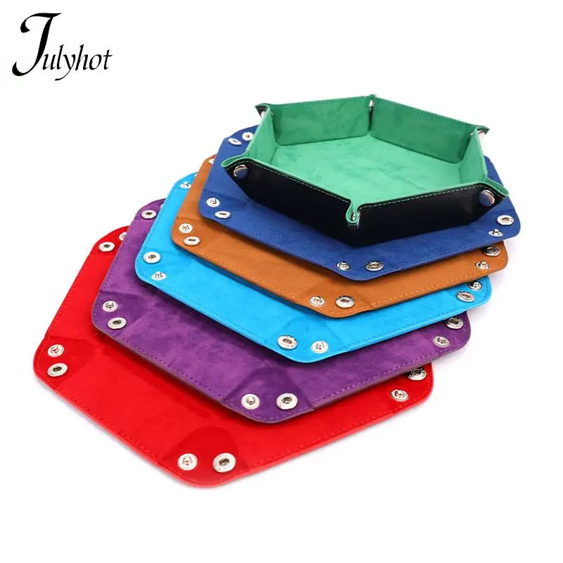 Foldable Dice Tray Box PU Leather Folding Hexagon Key Storage Coin Square Tray Dice Game for RPG/DnD Table Board Games