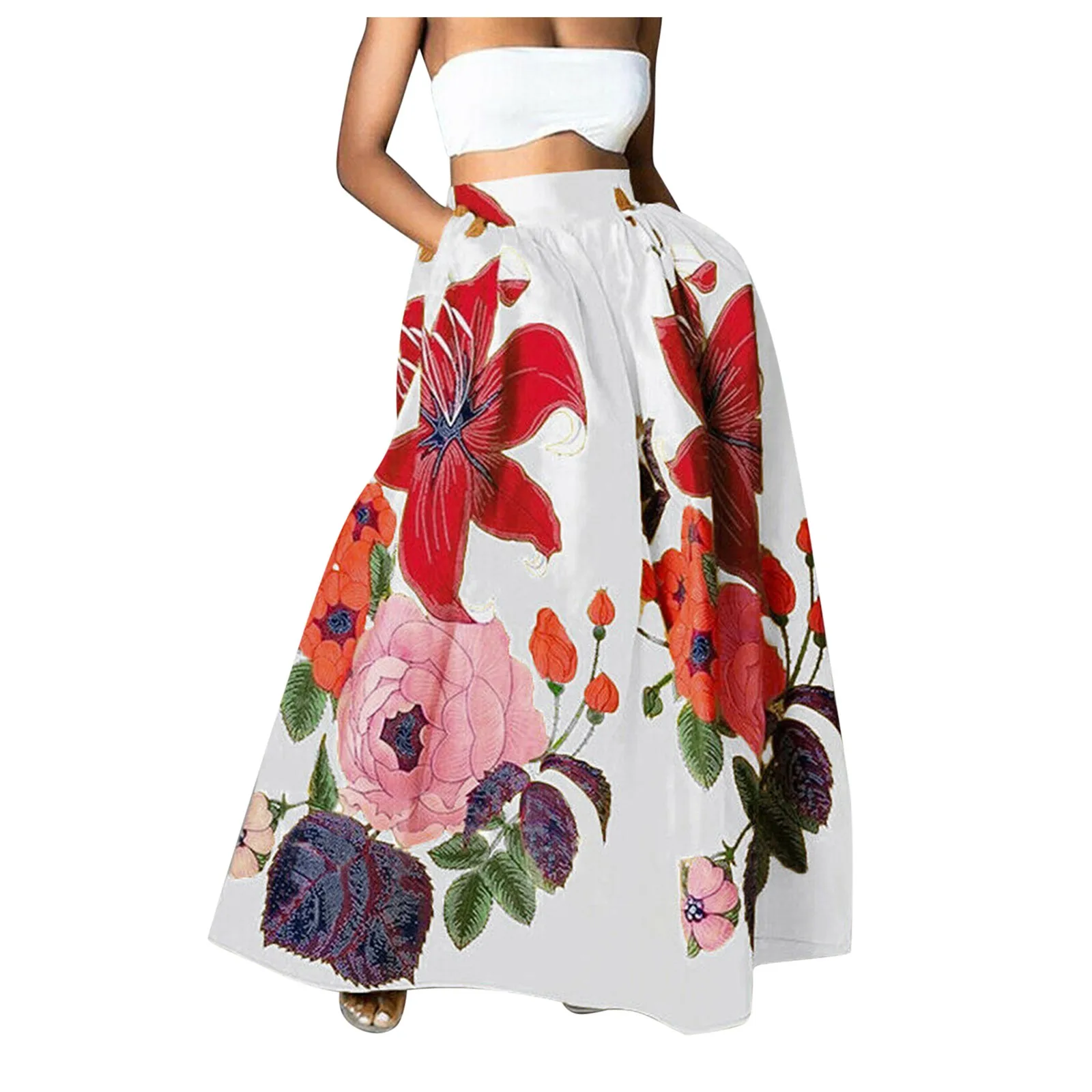 Skirts 2024 Summer Women Flowers Maxi Skirt Bohemian Vintage Floral Printed Long Skirt High Waist Party Wear New Fashion Skirt