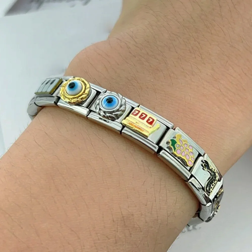 Fashion Men Casino Poker Chess Snooker Charm Italian Links Fit 9mm Bracelet Stainless Steel Women Jewelry DIY Making