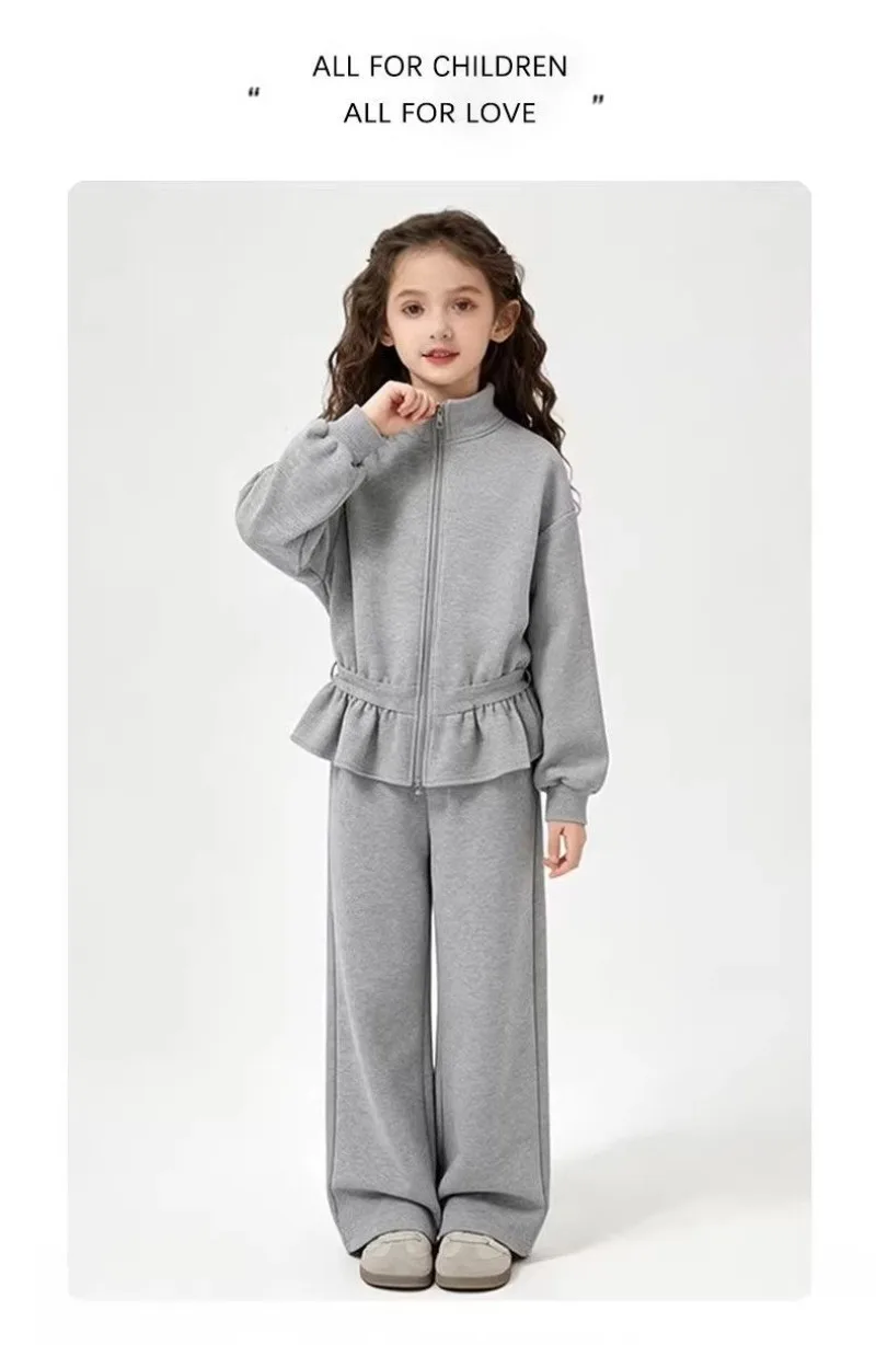 2-12 Jahre Mädchen Zweiteiliges Kleidungsset UNITIM Herbst Kinder Mädchen Reißverschlussjacke Anzüge Locker Sitzend Süßes Junior Mädchen Outfit mit Gerader Hose – Detail 10