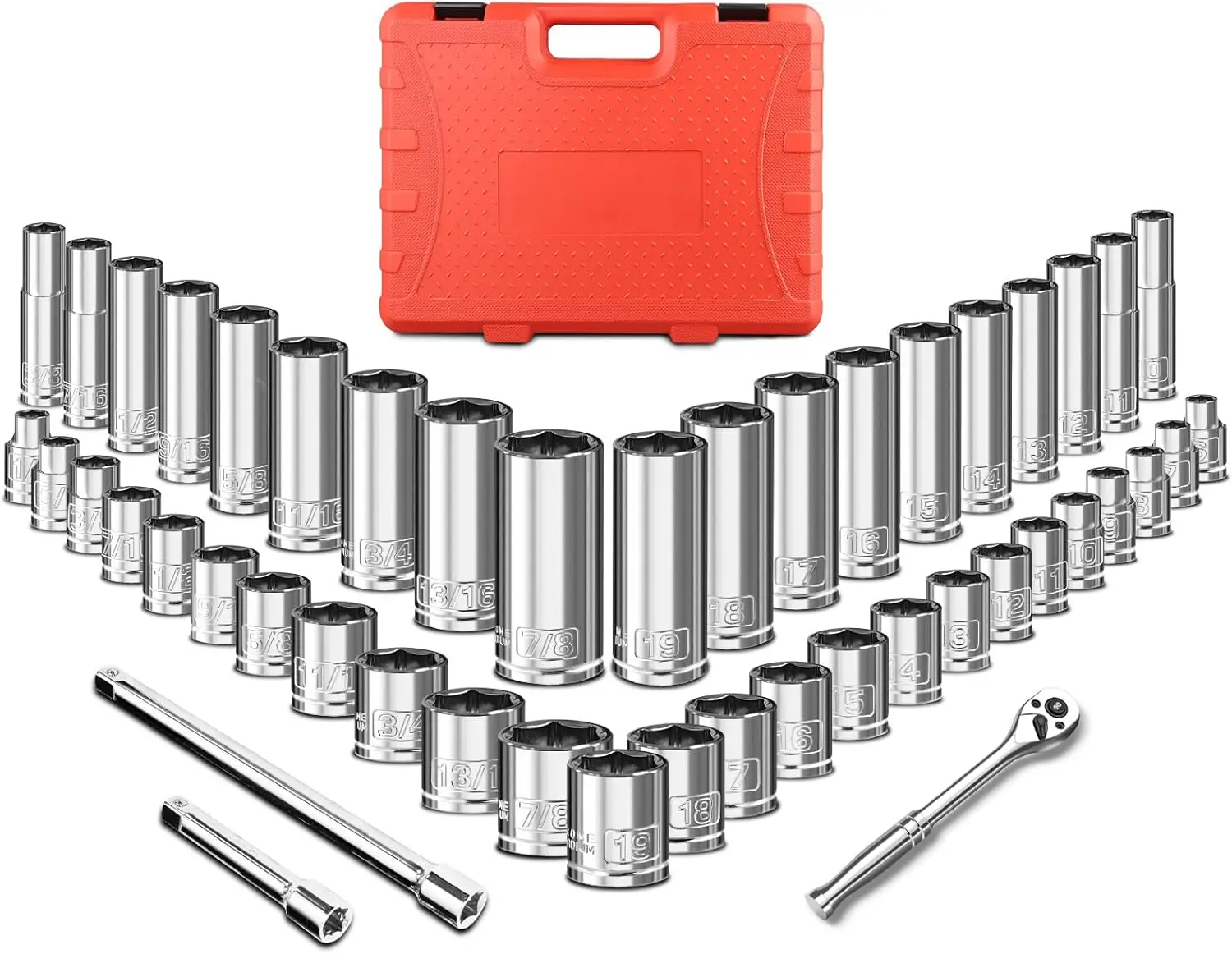 

47-Piece 3/8' Drive Socket Set, SAE & Metric, Shallow/Deep Sockets, Ratchet & Extensions