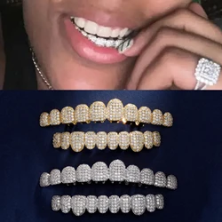 A set of Fashion super shiny 18k gold-plated micro inlaid zircon dental braces Grillz For men's hip-hop denture Jewelry Gifts